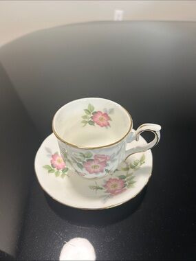Vintage Duchess Tea Cup & Saucer Pink Wild Rose Gold Trim Bone China England